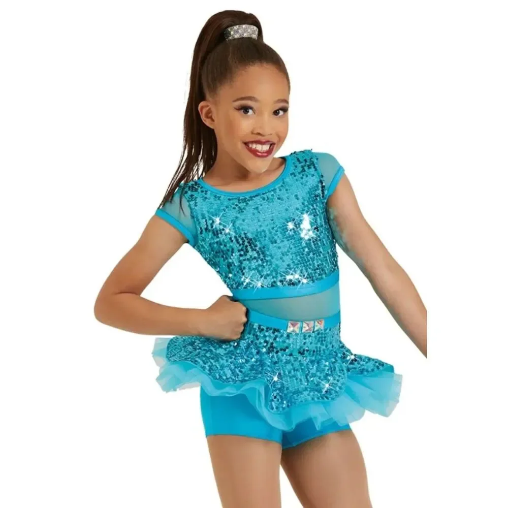 Weissman King Of My Heart Dance Costume Child Large Style 12395 Sequins Biketard